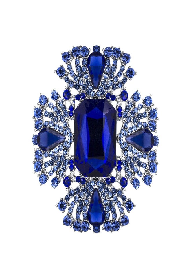 YOQUCOL Vintage Blue Austrian Crystal Rhinestone Brooch Pin Elegant Jewelry for Women - Image 1