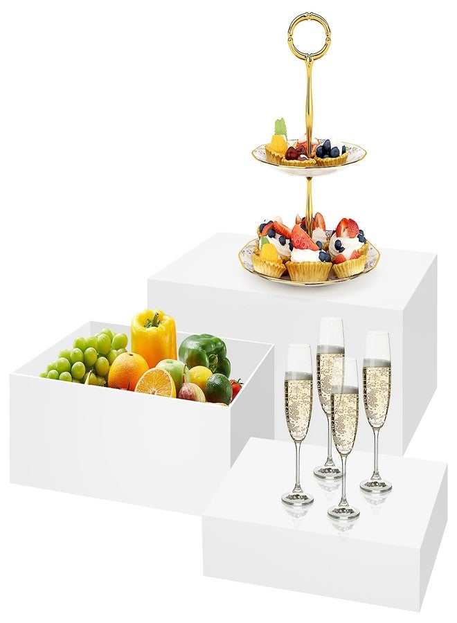 KisSealed 3 Pack White Buffet Food Risers, Large Size Acrylic Display Box for Dessert Table Food Drink Collectibles Jewelry Figures,Rectangle Display Stands for Retail Vendor Events, 12"11"10" - Image 1
