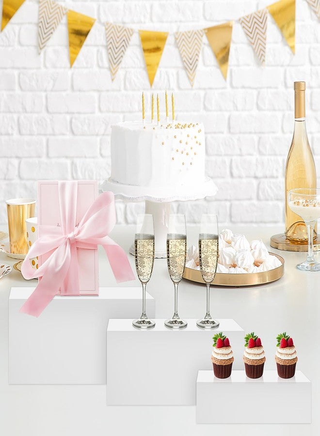 KisSealed 3 Pack White Buffet Food Risers, Large Size Acrylic Display Box for Dessert Table Food Drink Collectibles Jewelry Figures,Rectangle Display Stands for Retail Vendor Events, 12"11"10" - Image 3