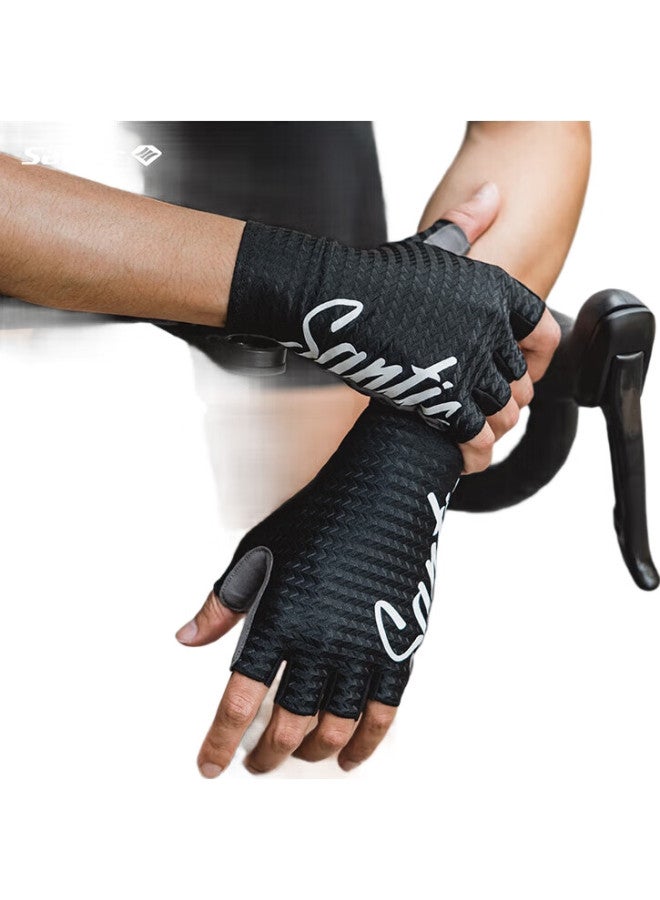 Sendik Di Ke Sen Di Ke Spring And Summer Cycling Gloves, Road Bike Short Finger Gloves [Wanxiang], Black, M - Image 1