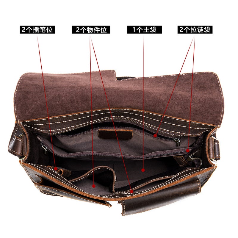 Marant Men'S Messenger Bag Genuine Leather Men'S Bag Retro Crazy Horse Leather Shoulder Crossbody Bag First Layer Cowhide Bag - Image 4