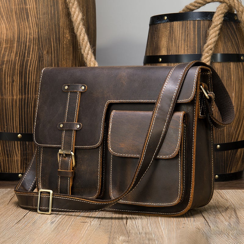 Marant Men'S Messenger Bag Genuine Leather Men'S Bag Retro Crazy Horse Leather Shoulder Crossbody Bag First Layer Cowhide Bag - Image 3