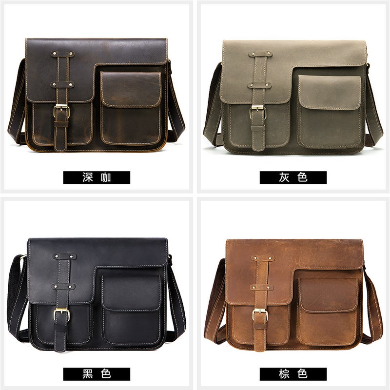 Marant Men'S Messenger Bag Genuine Leather Men'S Bag Retro Crazy Horse Leather Shoulder Crossbody Bag First Layer Cowhide Bag - Image 5