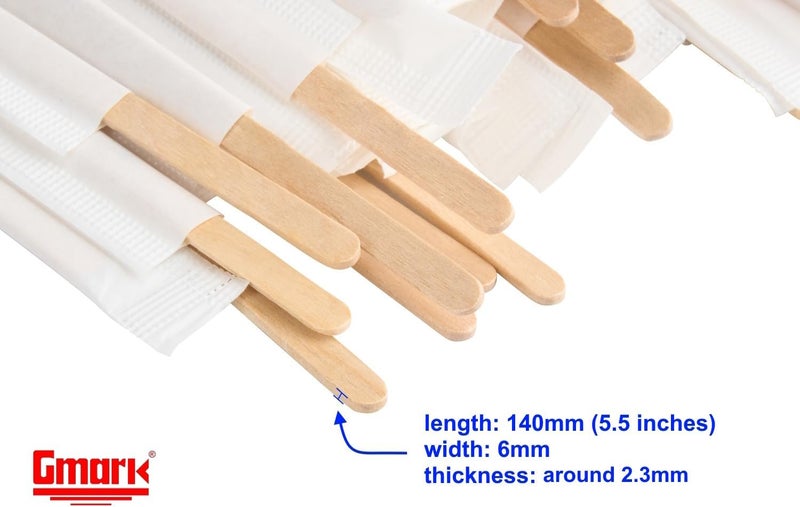 Gmark Medium weight 5.5" Premium Wood Stirrer 2.3mm Thick Individual Wrapped 100 pc - Wood Coffee Stir Sticks for Tea Beverage, Corn Dog Stick Craft Stick 100/Bag GM1115C Extra part combo compatible - Image 2
