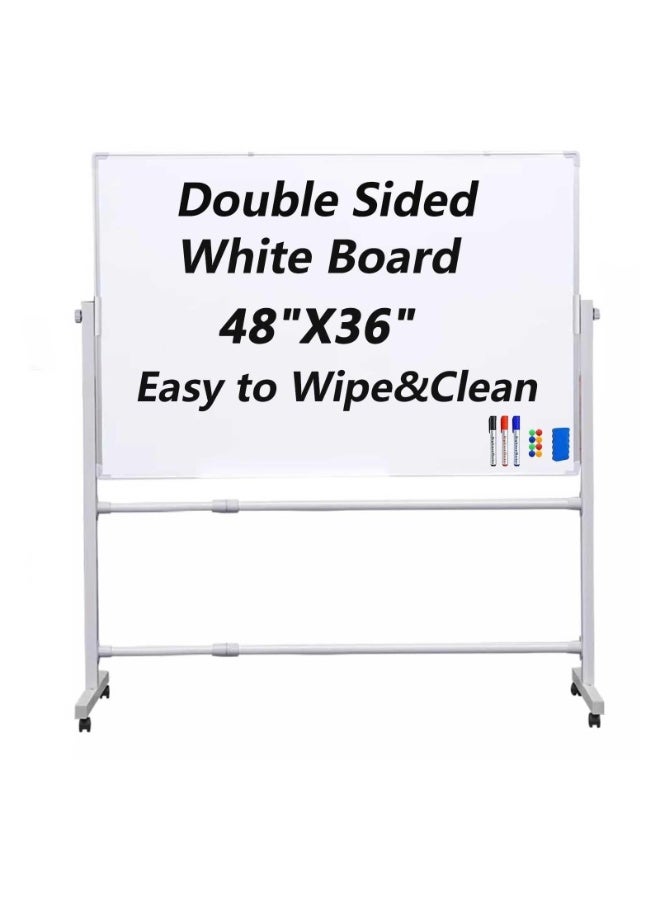 كيلا > السبورة البيضاء المتنقلة ذات الوجهين بعجلات، مزودة بحامل قابل لضبط الارتفاع، سبورة بيضاء مغناطيسية قابلة للمسح الجاف مقاس 48×39 بوصة، مناسبة للعروض التقديمية والعمل التعاوني في المكتب والاستخدام المنزلي (90 × 120 سم / 48 × 36 بوصة) - Image 1