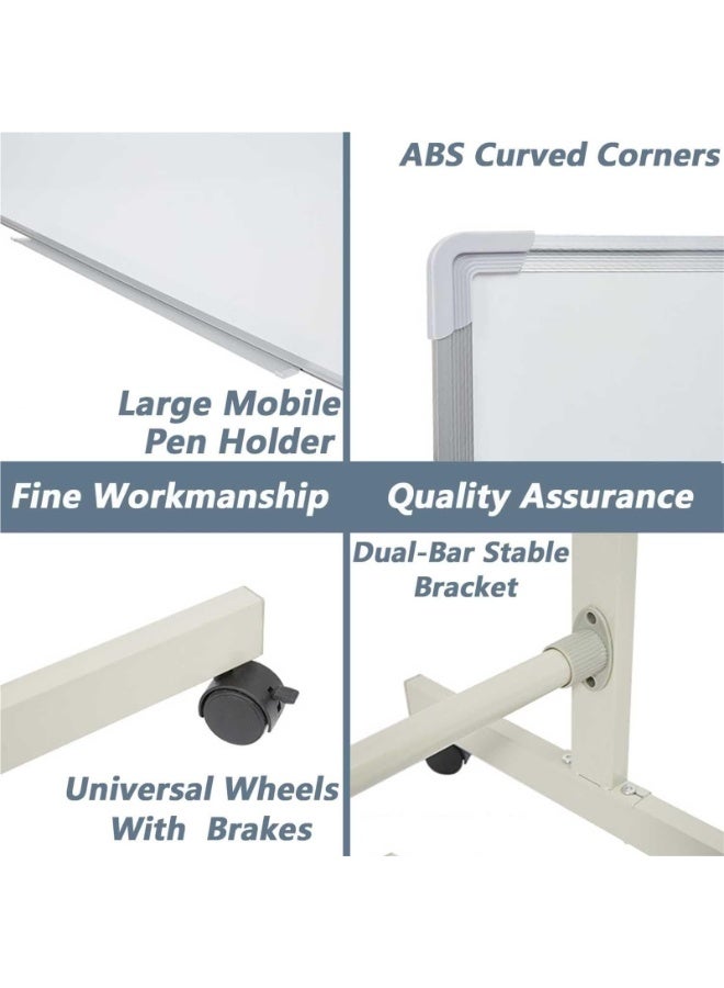 كيلا > السبورة البيضاء المتنقلة ذات الوجهين بعجلات، مزودة بحامل قابل لضبط الارتفاع، سبورة بيضاء مغناطيسية قابلة للمسح الجاف مقاس 48×39 بوصة، مناسبة للعروض التقديمية والعمل التعاوني في المكتب والاستخدام المنزلي (90 × 120 سم / 48 × 36 بوصة) - Image 5