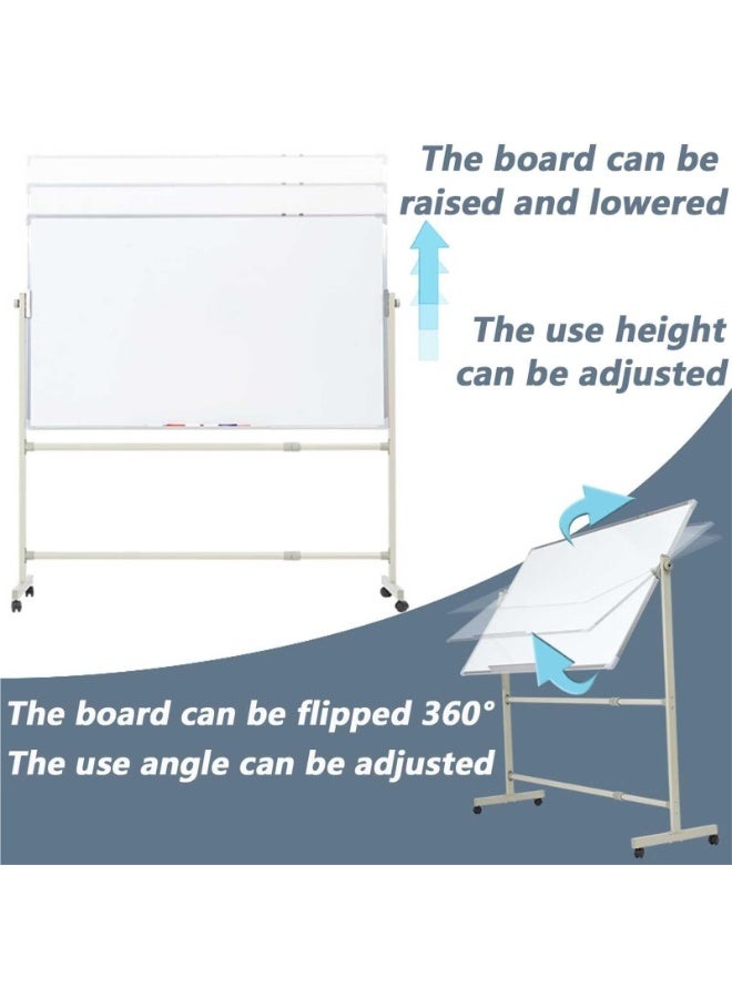 كيلا > السبورة البيضاء المتنقلة ذات الوجهين بعجلات، مزودة بحامل قابل لضبط الارتفاع، سبورة بيضاء مغناطيسية قابلة للمسح الجاف مقاس 48×39 بوصة، مناسبة للعروض التقديمية والعمل التعاوني في المكتب والاستخدام المنزلي (90 × 120 سم / 48 × 36 بوصة) - Image 2