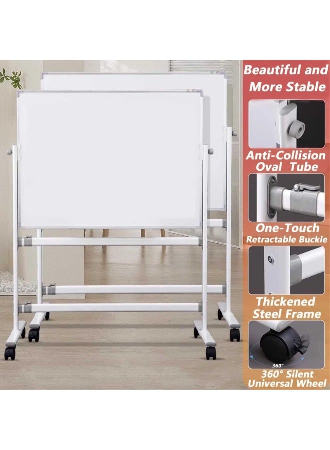 كيلا > السبورة البيضاء المتنقلة ذات الوجهين بعجلات، مزودة بحامل قابل لضبط الارتفاع، سبورة بيضاء مغناطيسية قابلة للمسح الجاف مقاس 48×39 بوصة، مناسبة للعروض التقديمية والعمل التعاوني في المكتب والاستخدام المنزلي (90 × 120 سم / 48 × 36 بوصة) - Image 4