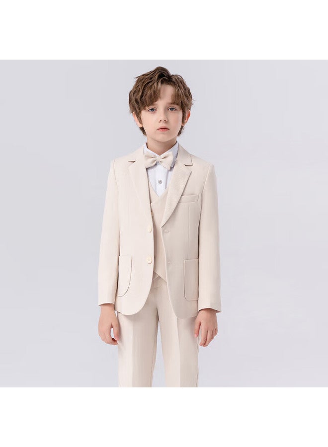 Luobobeibei Children's Suit, Handsome Boys' Formal Wear Set, Toddler Suit For Spring Performances, Beige Five-piece Set, Size 140 - Image 1