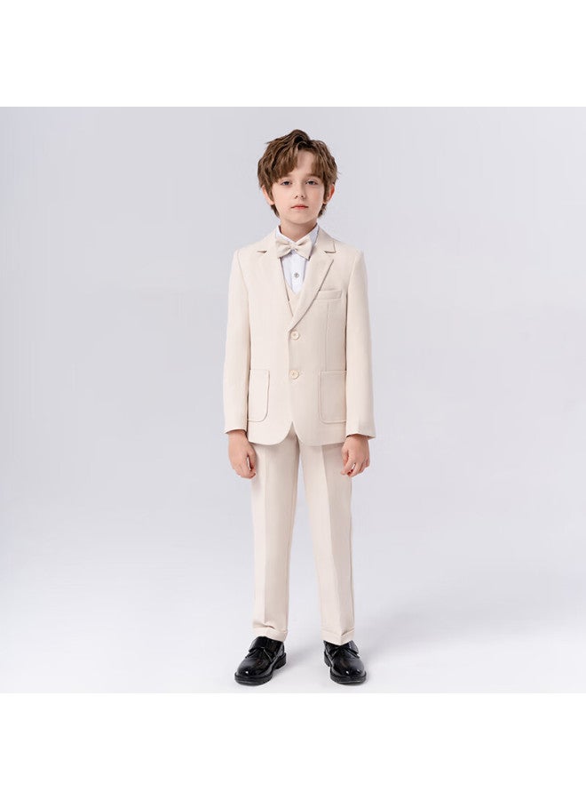 Luobobeibei Children's Suit, Handsome Boys' Formal Wear Set, Toddler Suit For Spring Performances, Beige Five-piece Set, Size 140 - Image 2