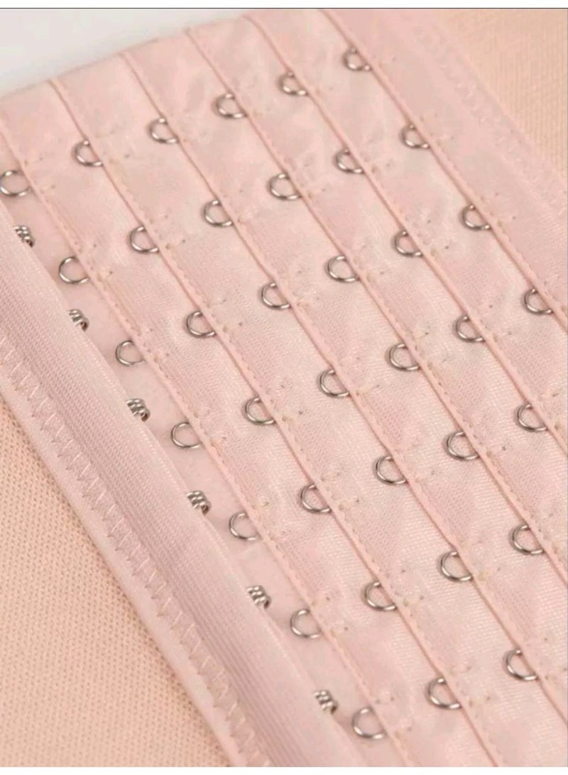 SHEIN-Women's Casual Comfy Plain Fabric Button Front Slight Stretch Waist Trainer For Body Shaping And Support-Apricot - Image 5