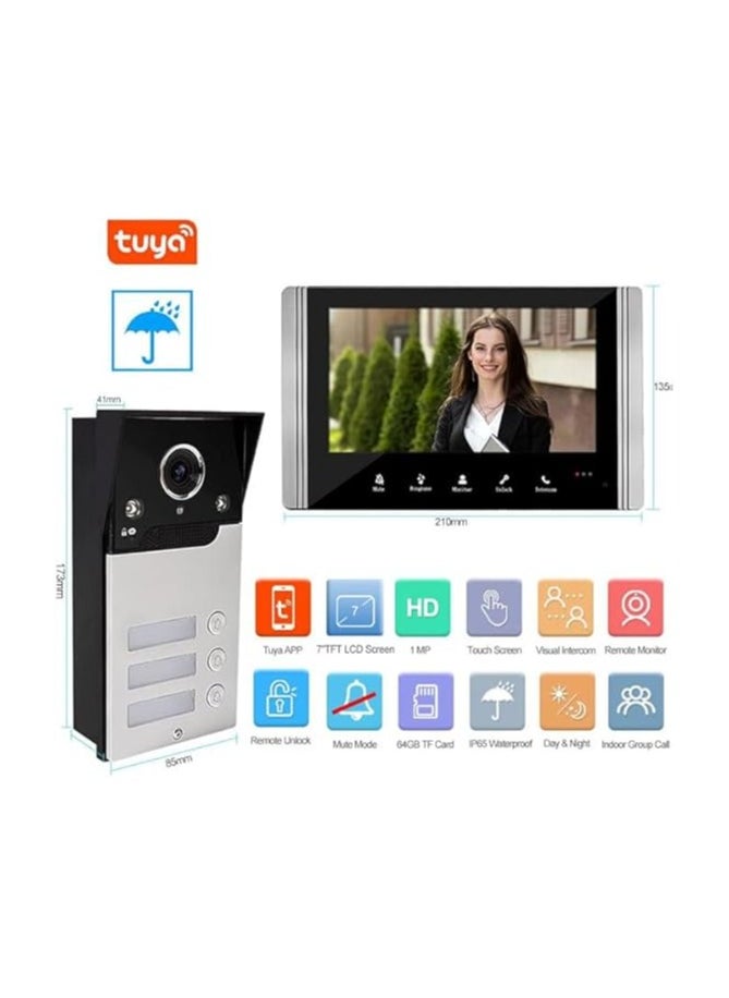 Verimax - 7-Inch Wi-Fi Video Door Phone Intercom System with 3 Monitors – Night Vision, Remote Unlock via App, White Light Camera – Secure Home Entry System - Image 1