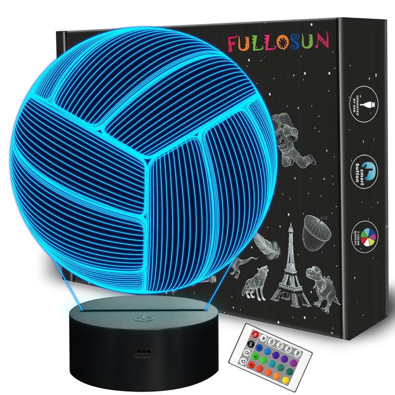 FULLOSUN Volleyball 3D Night Light Sport Mood Illusion Lamp for Kids with Remote Control 16 Colors Changing Creative Birthday Beach Volleyball Coach Lover Gifts for Boys Bedroom Decoration - Image 2