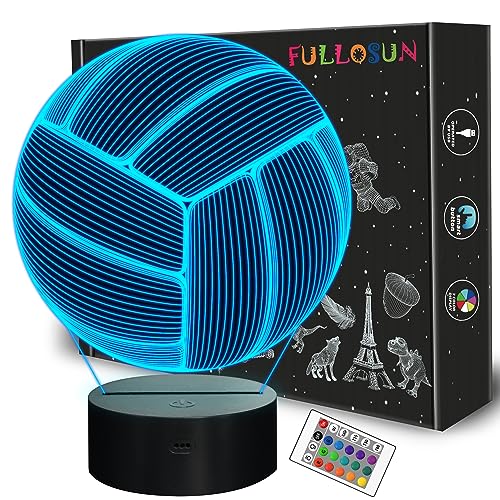 FULLOSUN Volleyball 3D Night Light Sport Mood Illusion Lamp for Kids with Remote Control 16 Colors Changing Creative Birthday Beach Volleyball Coach Lover Gifts for Boys Bedroom Decoration - Image 1