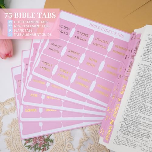JIXZEN Laminated Bible Tabs for Women, 75 Embossed Gold Foil Large Print Index Tabs, Perfect for Bible Study, Chapter Organization & Easy Navigation (Pink) - Image 5