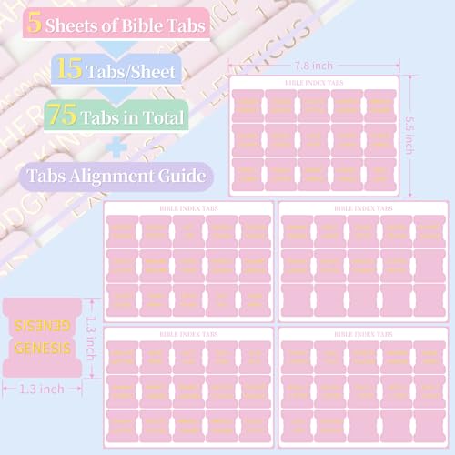 JIXZEN Laminated Bible Tabs for Women, 75 Embossed Gold Foil Large Print Index Tabs, Perfect for Bible Study, Chapter Organization & Easy Navigation (Pink) - Image 3