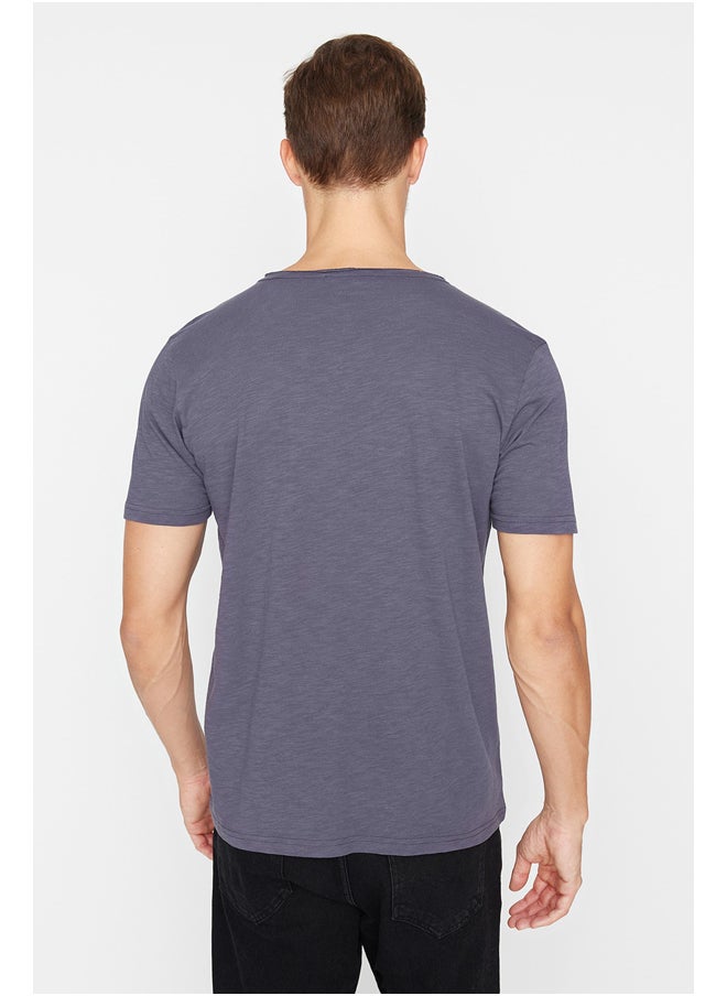 trendyol Anthracite Basic Regular/Normal Fit V Neck 100% Cotton Flamed Single Jersey T-Shirt TMNSS20TS0035  - Image 5