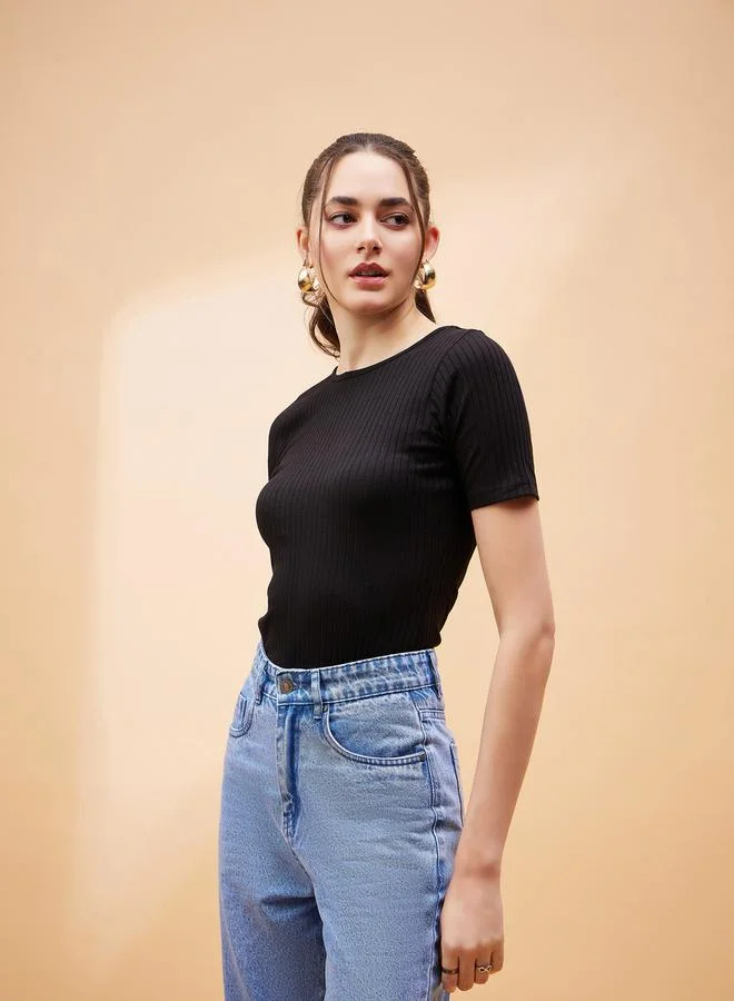 SASSAFRAS Ribbed Short Sleeve Bodysuit