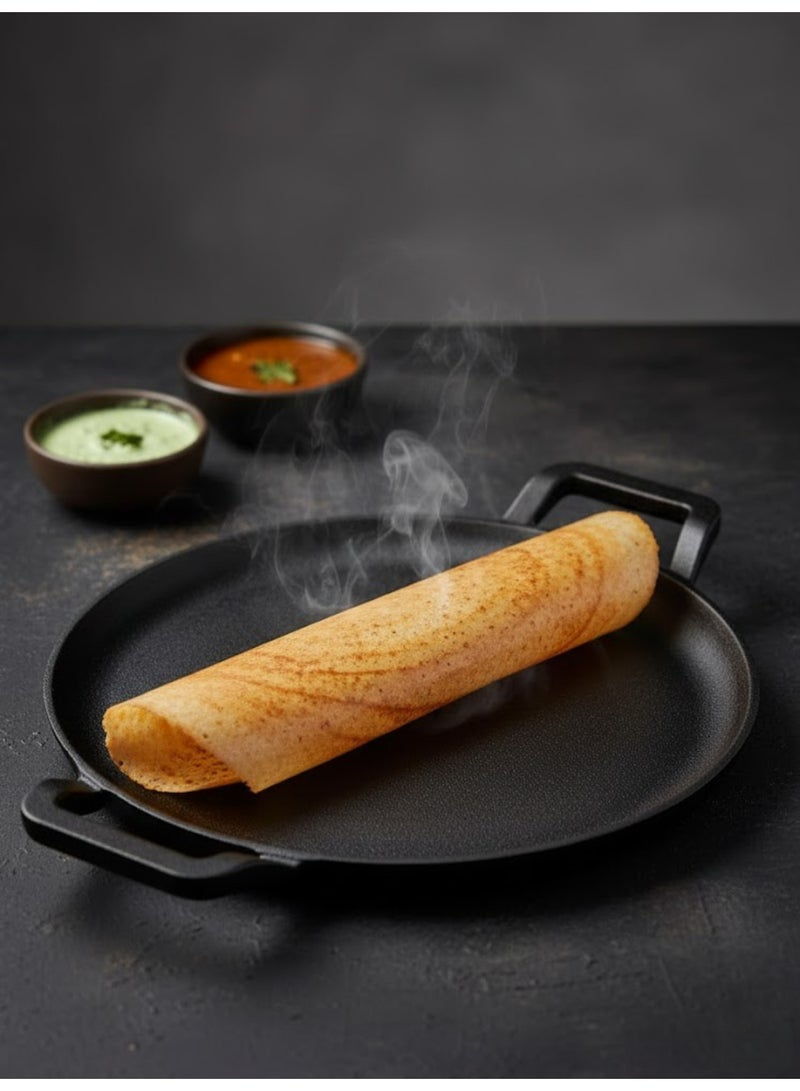 Decent Cast Iron Family Choice Multipurpose Tawa 28 cm – Flat Skillet | Pre-Seasoned Cast Iron Pan for Dosa, Chapati, Roti, Paratha, Pancakes & Saj Bread | Dual Handle | Heavy Duty 2.2 kg - Image 2