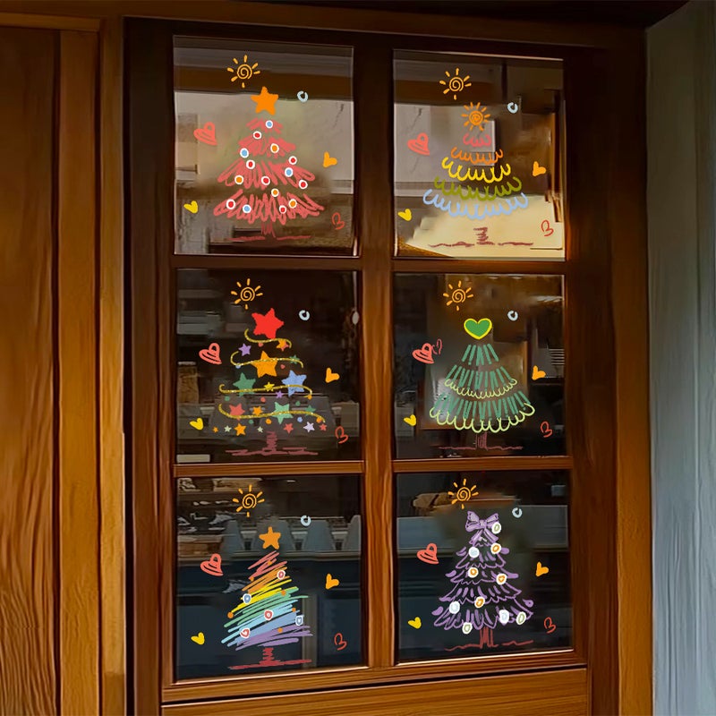 2026 New Year And Christmas Decoration Scene Layout Window Stickers Cartoon Christmas Tree Electrostatic Stickers Window Glass Door Stickers - Image 5