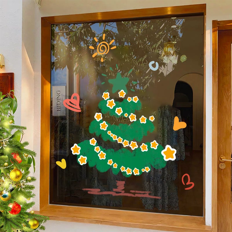 2026 New Year And Christmas Decoration Scene Layout Window Stickers Cartoon Christmas Tree Electrostatic Stickers Window Glass Door Stickers - Image 2