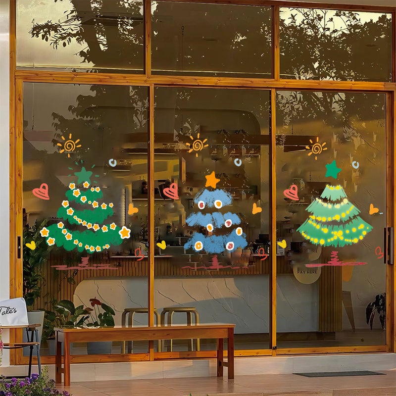 2026 New Year And Christmas Decoration Scene Layout Window Stickers Cartoon Christmas Tree Electrostatic Stickers Window Glass Door Stickers - Image 4