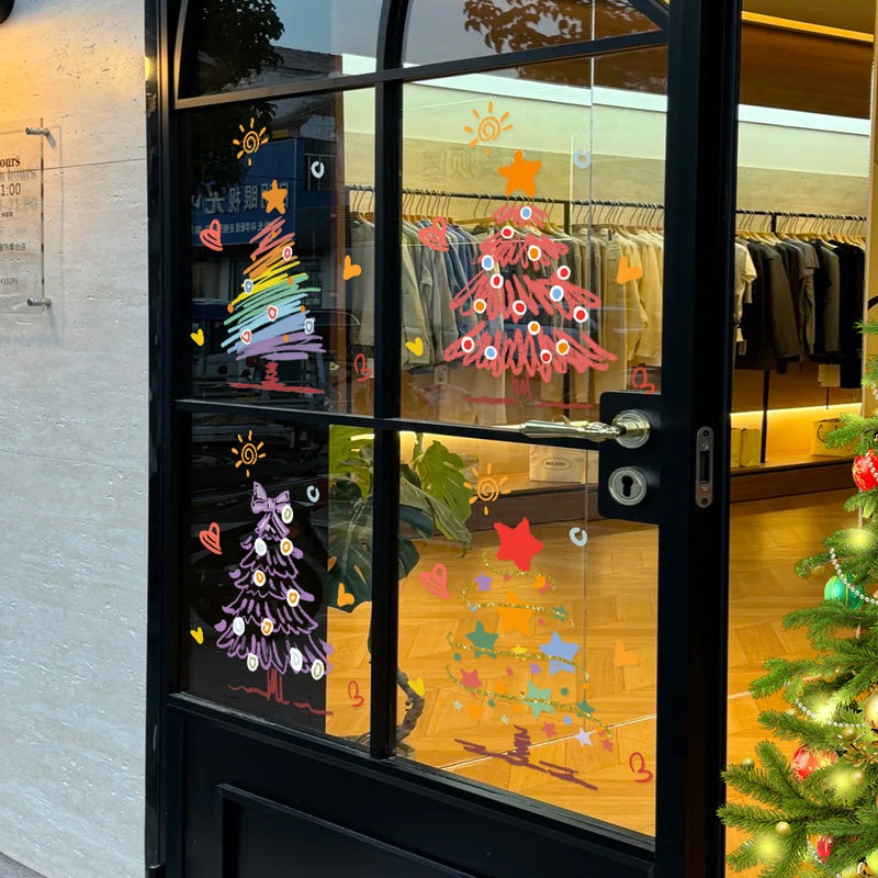 2026 New Year And Christmas Decoration Scene Layout Window Stickers Cartoon Christmas Tree Electrostatic Stickers Window Glass Door Stickers - Image 3