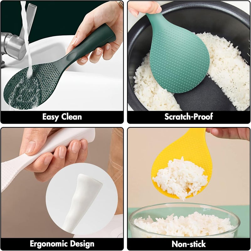 FireKylin Silicone Standing Rice Spatula with Non-Stick Paddle, Heat Resistant Rice Cooker Spoon, Serving Spoon for Grains (White) - Image 5