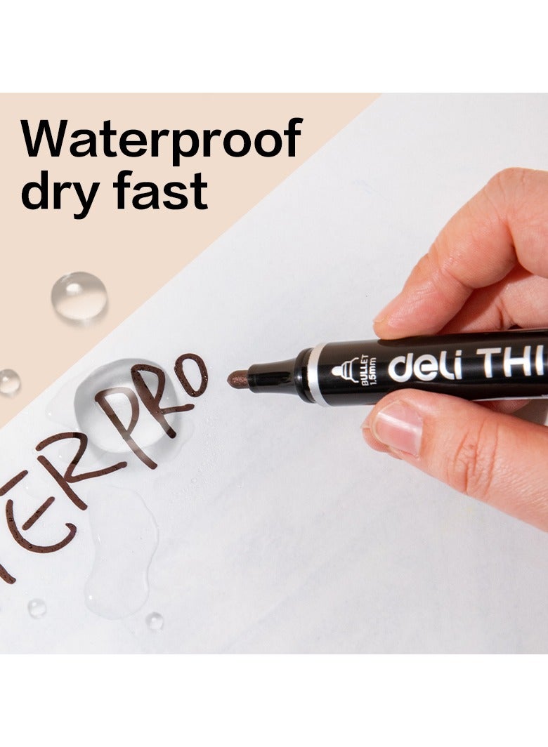 Deli EU10020 Permanent Marker Conical Tip 1.5mm Black 12PCS/Box– Ideal for Office and Industrial Use - Image 2