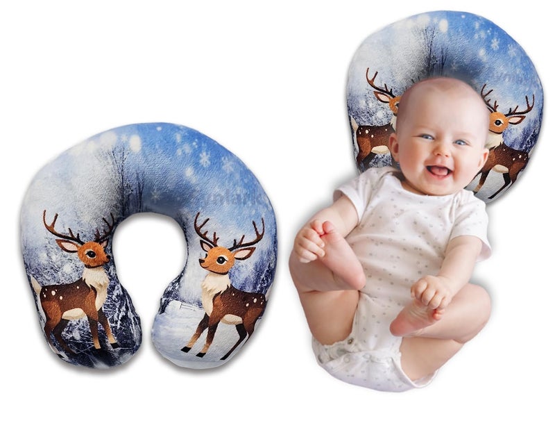 Synlark® Baby Neck Pillow for Head Shaping | Neck Support New Born Baby Infant Printed Pillow (0-5 Years) (Dear) - Image 1
