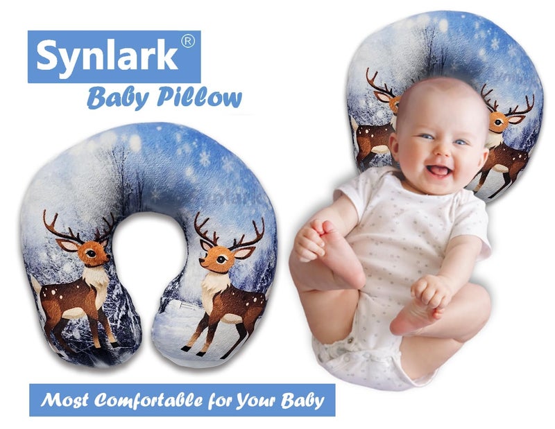 Synlark® Baby Neck Pillow for Head Shaping | Neck Support New Born Baby Infant Printed Pillow (0-5 Years) (Dear) - Image 4