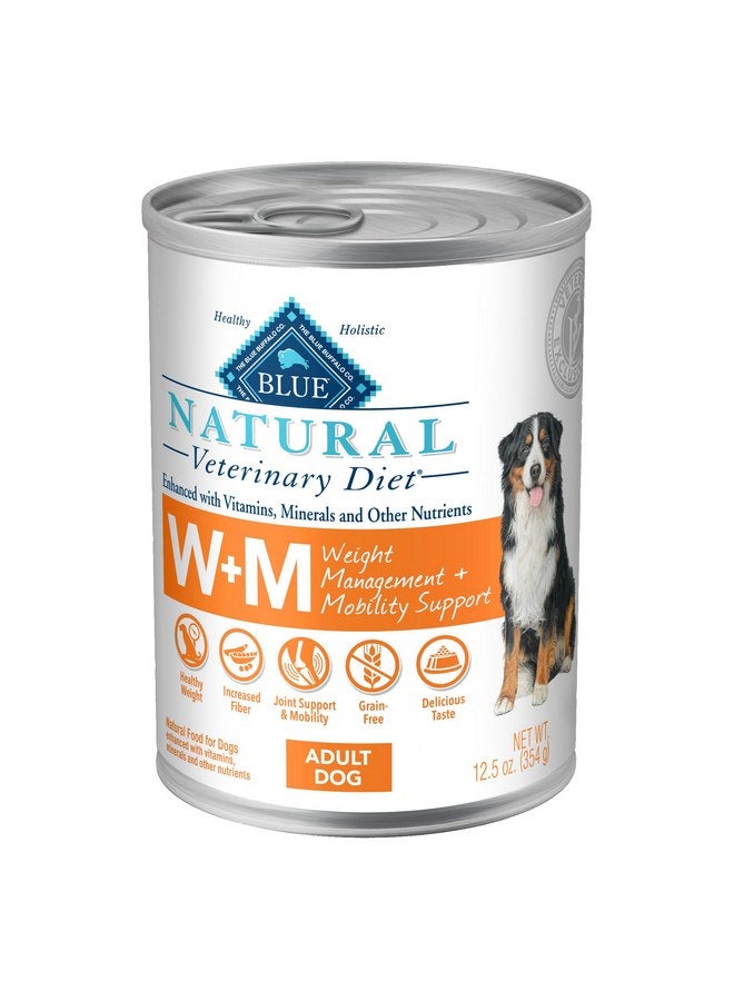 Blue Buffalo Natural Veterinary Diet W+M Wet Dog Food, Weight Management + Mobility Formula, Veterinarian Prescription Required, Whitefish, 12.5-oz Can (Pack of 12) - Image 1