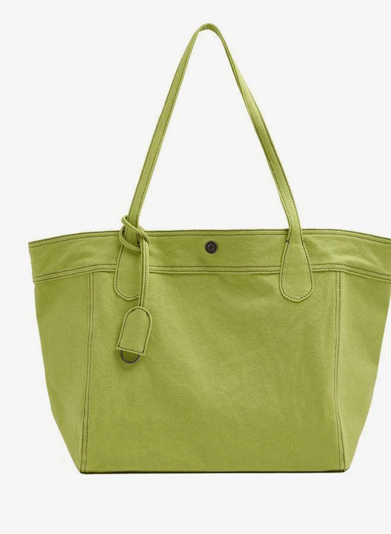 Parfois Canvas Shopper Bag With Pendant
