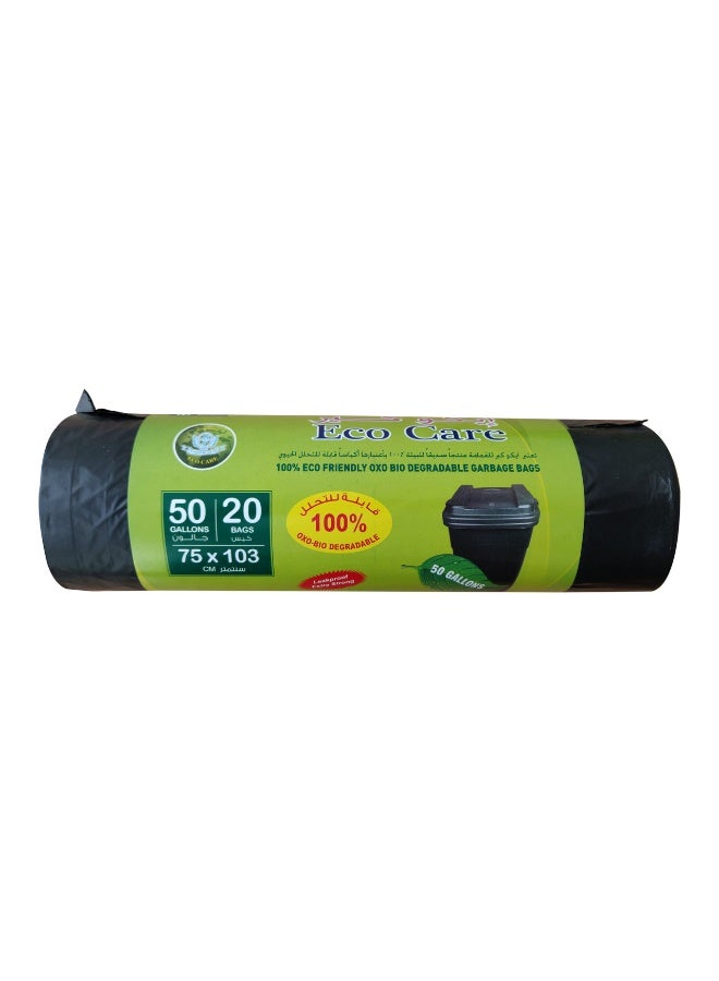 Eco Care Black Garbage Bag Roll - 20 Count, 50 Gallons, 75X103cm