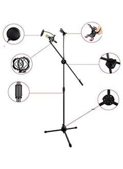 Generic Metal Microphone Floor Stand with Boom Arm 360 Degree Rotating Phone Holder  - Image 3