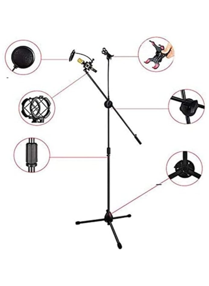 Generic - Metal Microphone Floor Stand with Boom Arm 360 Degree Rotating Phone Holder - Image 1