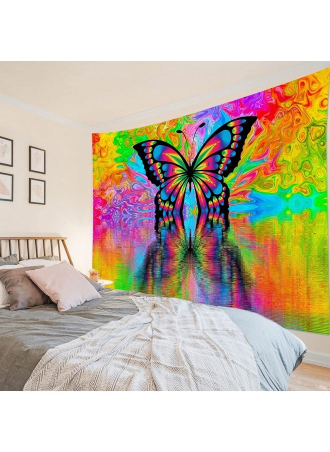 LB - Psychedelic Butterfly Tapestry Wall Hanging Colorful Butterfly Wall Tapestry 3D Fantasy Hippie Trippy Tapestry Wall Art For Bedroom Living Room Dorm Home Decor 92.5 X 70.9 Inches - Image 1