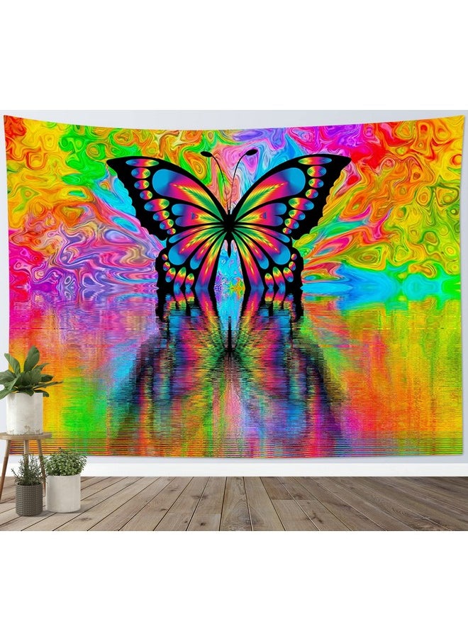 LB - Psychedelic Butterfly Tapestry Wall Hanging Colorful Butterfly Wall Tapestry 3D Fantasy Hippie Trippy Tapestry Wall Art For Bedroom Living Room Dorm Home Decor 92.5 X 70.9 Inches - Image 1