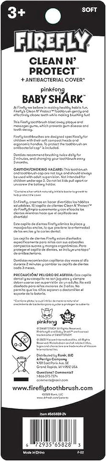 Firefly فرشاة أسنان بيبي شارك من فايرفلاي لتنظيف وحماية الأطفال مع غطاء شخصية ثلاثي الأبعاد شعيرات ناعمة مقبض مضاد للانزلاق بطارية مضمونة للأعمار من 3 سنوات 1 قطعة - Image 2