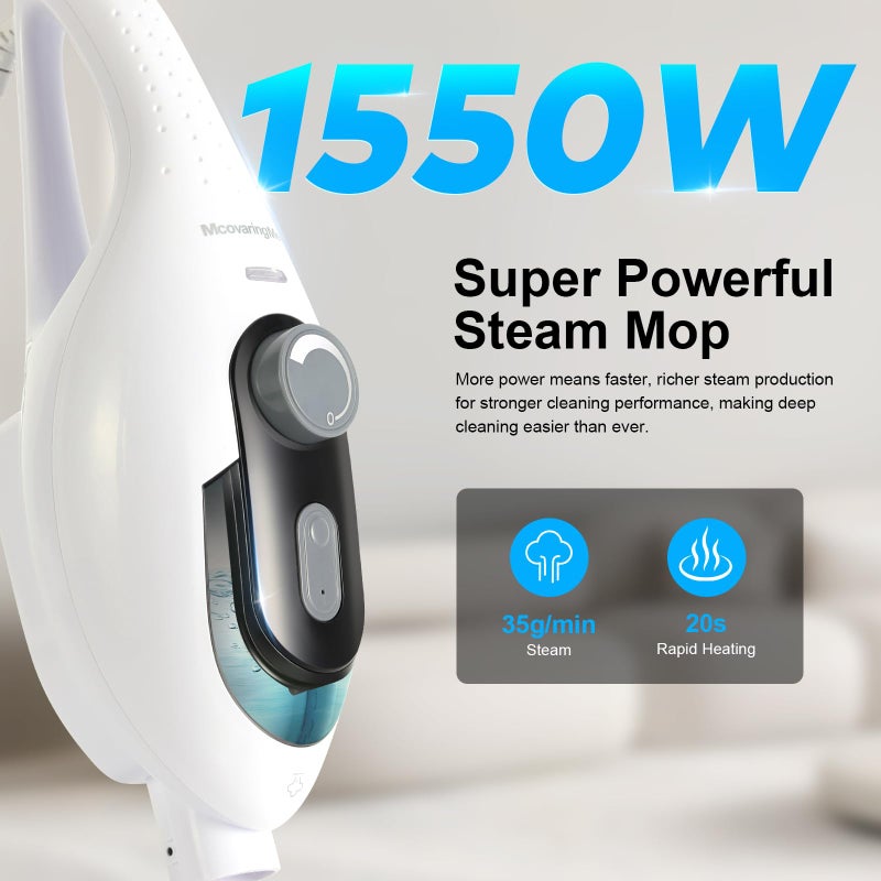 McovaringMee 11-in-1 Steam Mop, 1550W Powerful Handheld Steam Cleaner, 260Â°F Multi-Functional Floor Steamer with 21.3FT Cord for Floors, Hardwood, Tiles, Grout, Windows, Kitchen, Bath, Adjustable (White) - Image 2