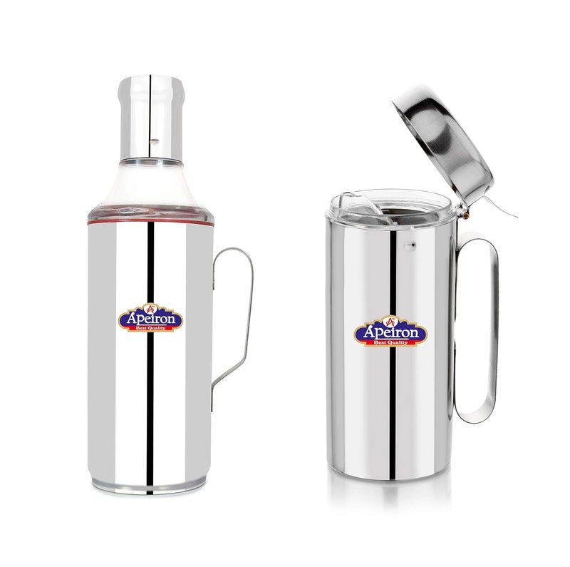 Apeiron Stainless Steel Oil CanNozzle Oil DispenserLeak Proof Oil PourerOil Dispenser Combo Set 1000 ml Combo pack of 2 Red - Image 1