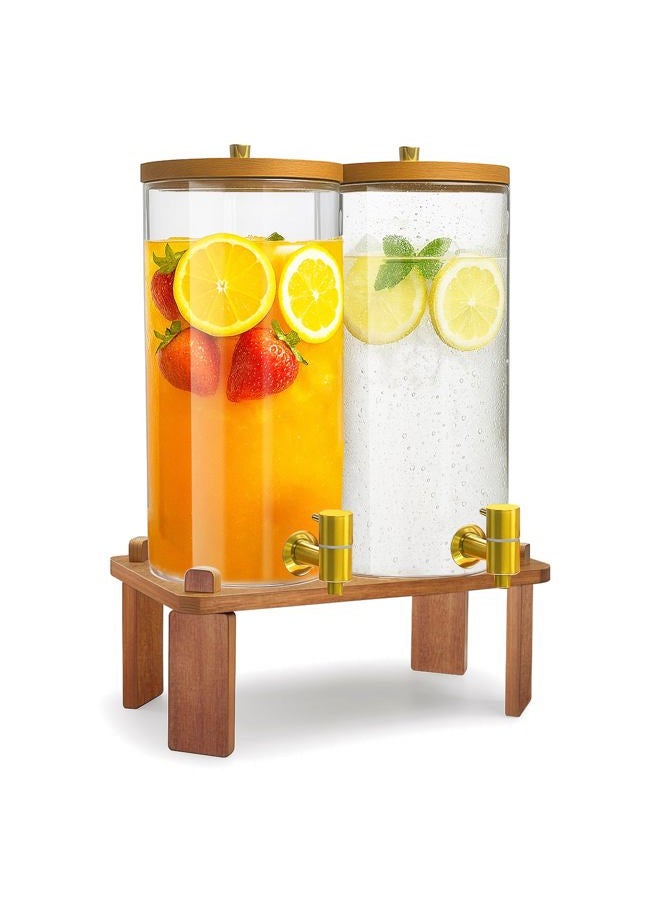 VERSSURE 2PCS Drink Dispenser 1.5 Gallon,Glass Beverage Dispenser with Wood Stand,Water Dispensers with Stainless Steel Faucet Fit for Juice,Lemonda and Tea,Large Drink Dispensers for Parties,Home - Image 1