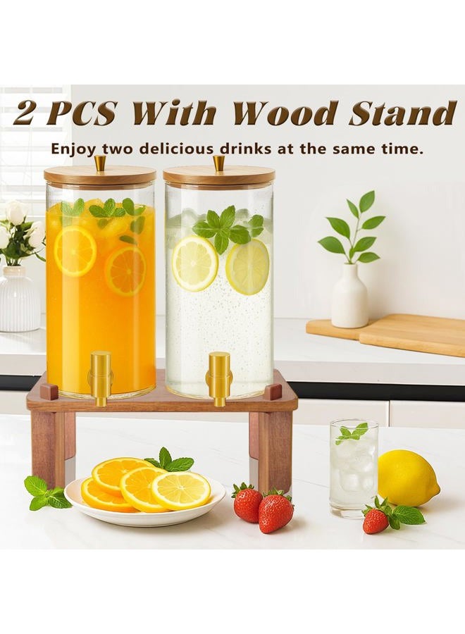 VERSSURE 2PCS Drink Dispenser 1.5 Gallon,Glass Beverage Dispenser with Wood Stand,Water Dispensers with Stainless Steel Faucet Fit for Juice,Lemonda and Tea,Large Drink Dispensers for Parties,Home - Image 2