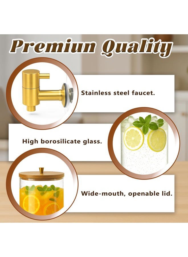 VERSSURE 2PCS Drink Dispenser 1.5 Gallon,Glass Beverage Dispenser with Wood Stand,Water Dispensers with Stainless Steel Faucet Fit for Juice,Lemonda and Tea,Large Drink Dispensers for Parties,Home - Image 4