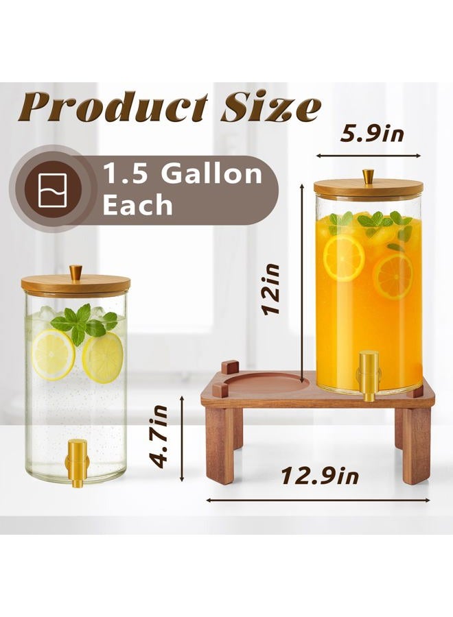 VERSSURE 2PCS Drink Dispenser 1.5 Gallon,Glass Beverage Dispenser with Wood Stand,Water Dispensers with Stainless Steel Faucet Fit for Juice,Lemonda and Tea,Large Drink Dispensers for Parties,Home - Image 3