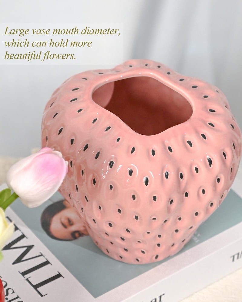 DN DECONATION dn dnation Pink Strawberry Vase for Flower Strawberry Planter Pot for Girls فريدة من نوعها مزهريات الفاكهة السيراميك لحفل الفراولة زخارف المطبخ - Image 4