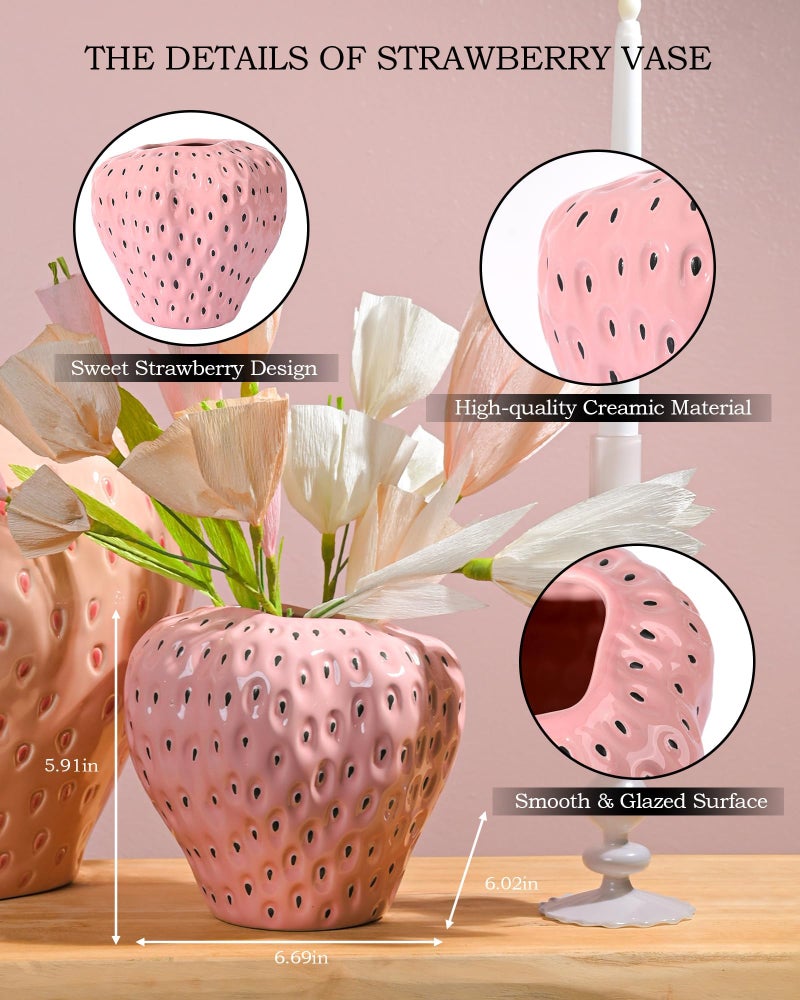 DN DECONATION dn dnation Pink Strawberry Vase for Flower Strawberry Planter Pot for Girls فريدة من نوعها مزهريات الفاكهة السيراميك لحفل الفراولة زخارف المطبخ - Image 2