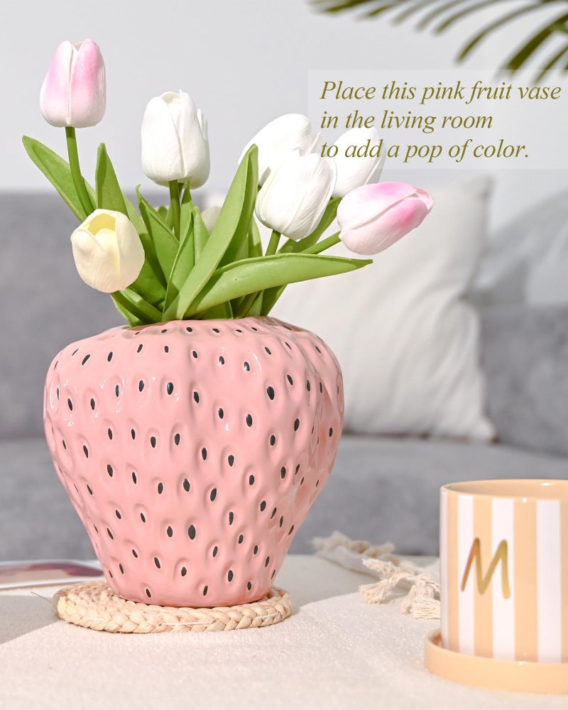 DN DECONATION dn dnation Pink Strawberry Vase for Flower Strawberry Planter Pot for Girls فريدة من نوعها مزهريات الفاكهة السيراميك لحفل الفراولة زخارف المطبخ - Image 5