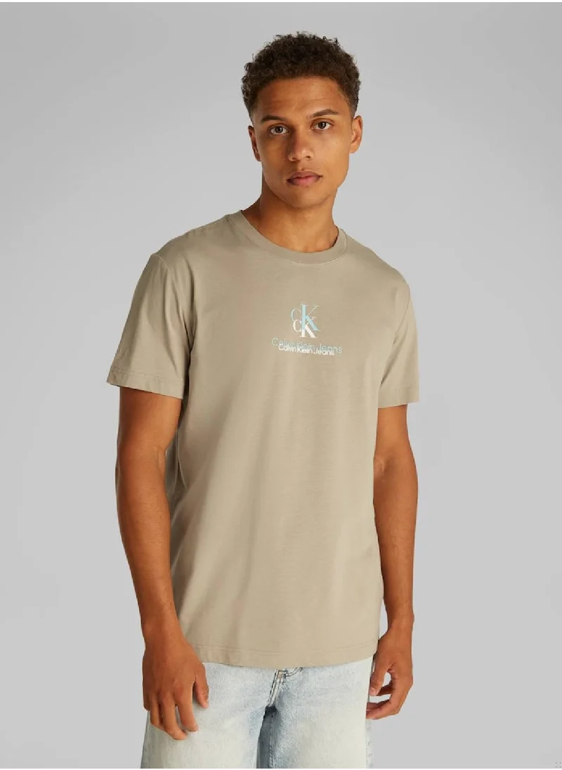 Calvin Klein Jeans Men's Monogram T-Shirt - Cotton, Beige