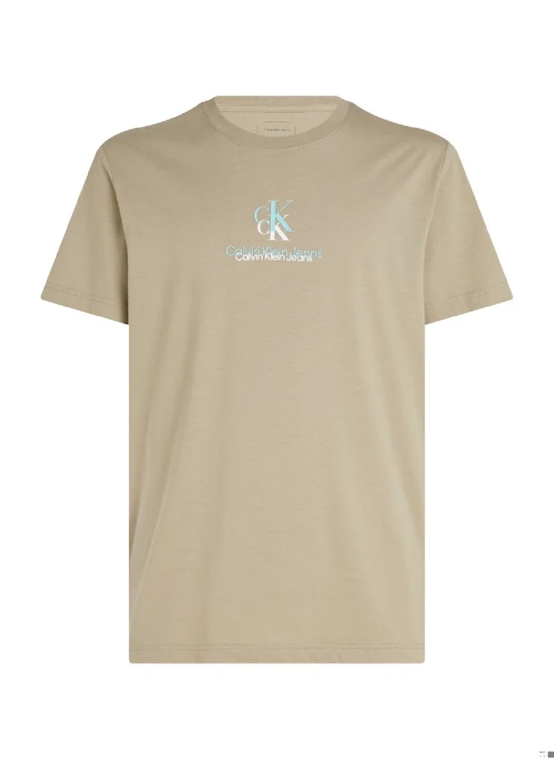 Calvin Klein Jeans Men's Monogram T-Shirt - Cotton, Beige